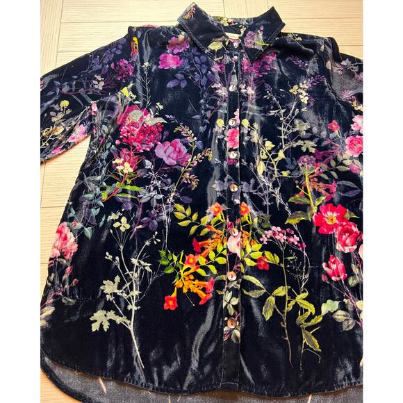 Soft Surroundings Jardim floral velvet button down long sleeve blouse tunic.‎ PL - Picture 9 of 9
